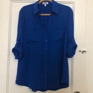 Express Button Up Roll-sleeve Blouse